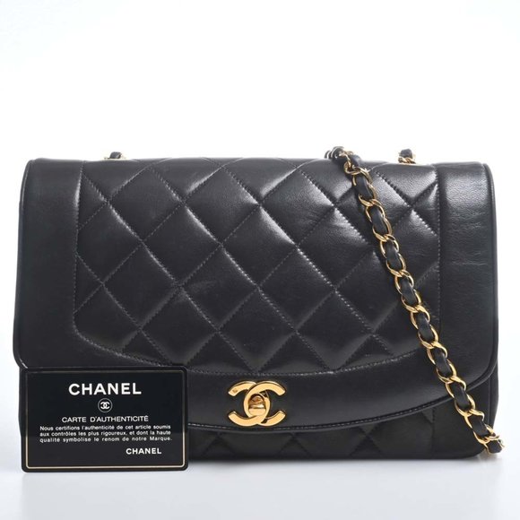 CHANEL Lambskin Diana Flap Matelasse Coco Mark Chain Shoulder Bag Black Women's - Picture 3 of 10